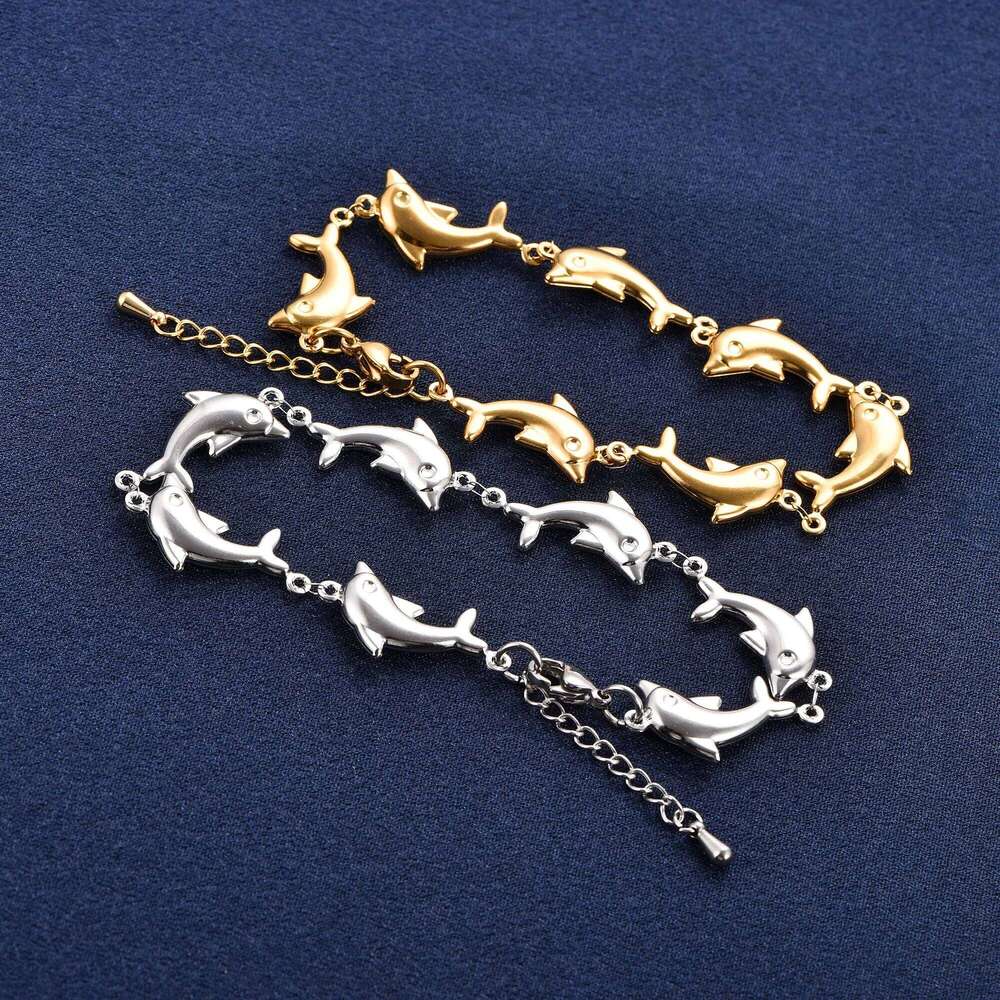 Cute Stainless Steel Dolphin Bracelet Link Hand Chain For Women Girl Anklets Wristband Summer Beach Metal Jewelry Accessories