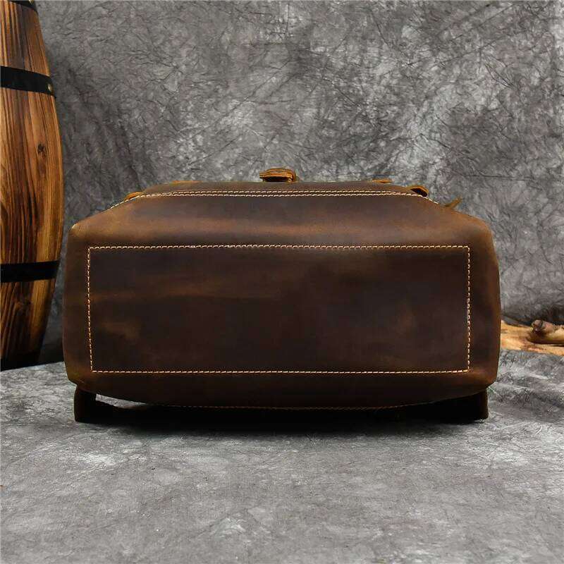 Vintage Men's Backpack Large Capacity 16" Laptop Bag For Students Travel Trendy Retro Design Durable Genuine Leather
