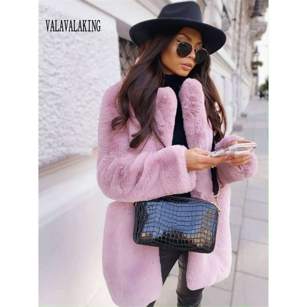 2025 Women Winter Furry Plus Size Faux Coat Female Long Sleeve Plush Fake Fur Jacket Lady Pocket Large Thick Fluffy Cardigan
