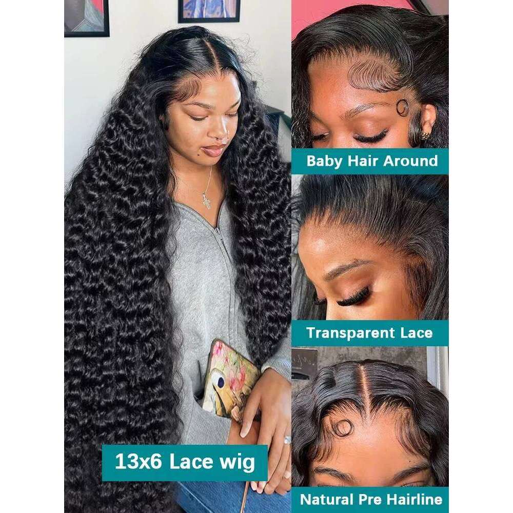 30 40 42 Inch Deep Wave 13x6 HD Front human hair Wig For Women 180 Density Brazilian Water Curly 13x4 Lace Frontal Wigs