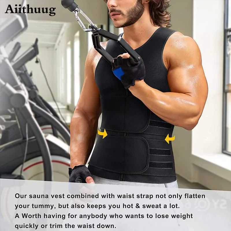 Aiithuug Men Sauna Suit Tank Top Waist Trainer Body Shaper Corsets Gym Sports Workout Silver Heat Trapping Sweating Suits Shape W250616