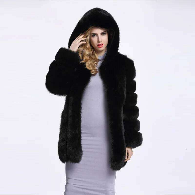 HJQJLJLS 2021 Winter Women Faux Fox Coat Hooded Female Thick Warm Artificial Jacket Ladies Fake Fur Coats Outerwear