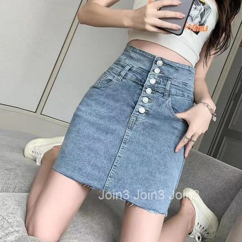 High Waist Midi Jeans Skirts for Women Aesthetic Vintage Streetwear Summer 2025 A Line Casual Stylish Premium Woman Denim Skirt