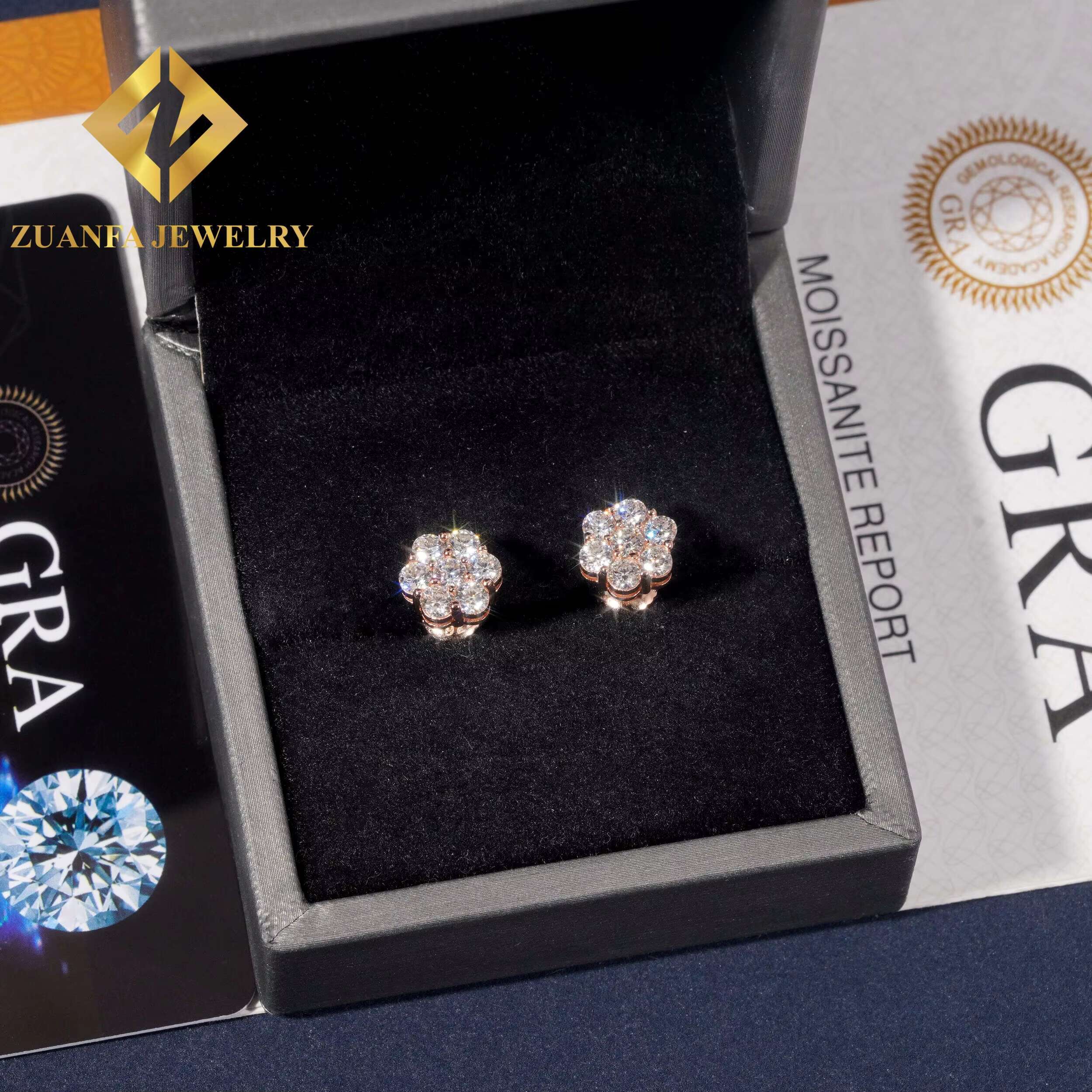 9mm Sun Flower Design Earring 925 Sterling Silver VVS Moissanite Stud Earring Hip Hop Earring Jewelry for Men Women