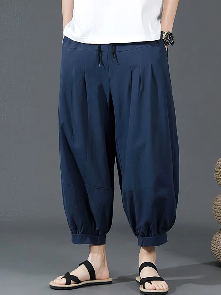 Summer Cotton Linen Shorts Men Baggy Wide leg Casual Capris Pants Male Sport Running Shorts 2025 Oversize Chinese 250614