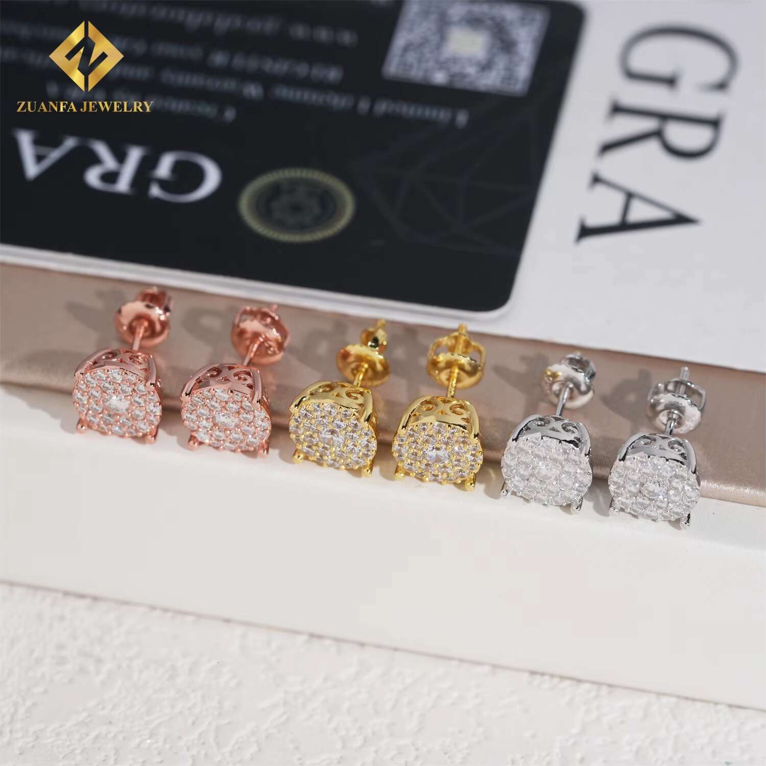 Pass Tester 18K Gold Plated Screw Back Stud Earrings 925 Silver VVS Moissanite Diamond Ear Studs Fine Hip Hop Mens Women Jewelry