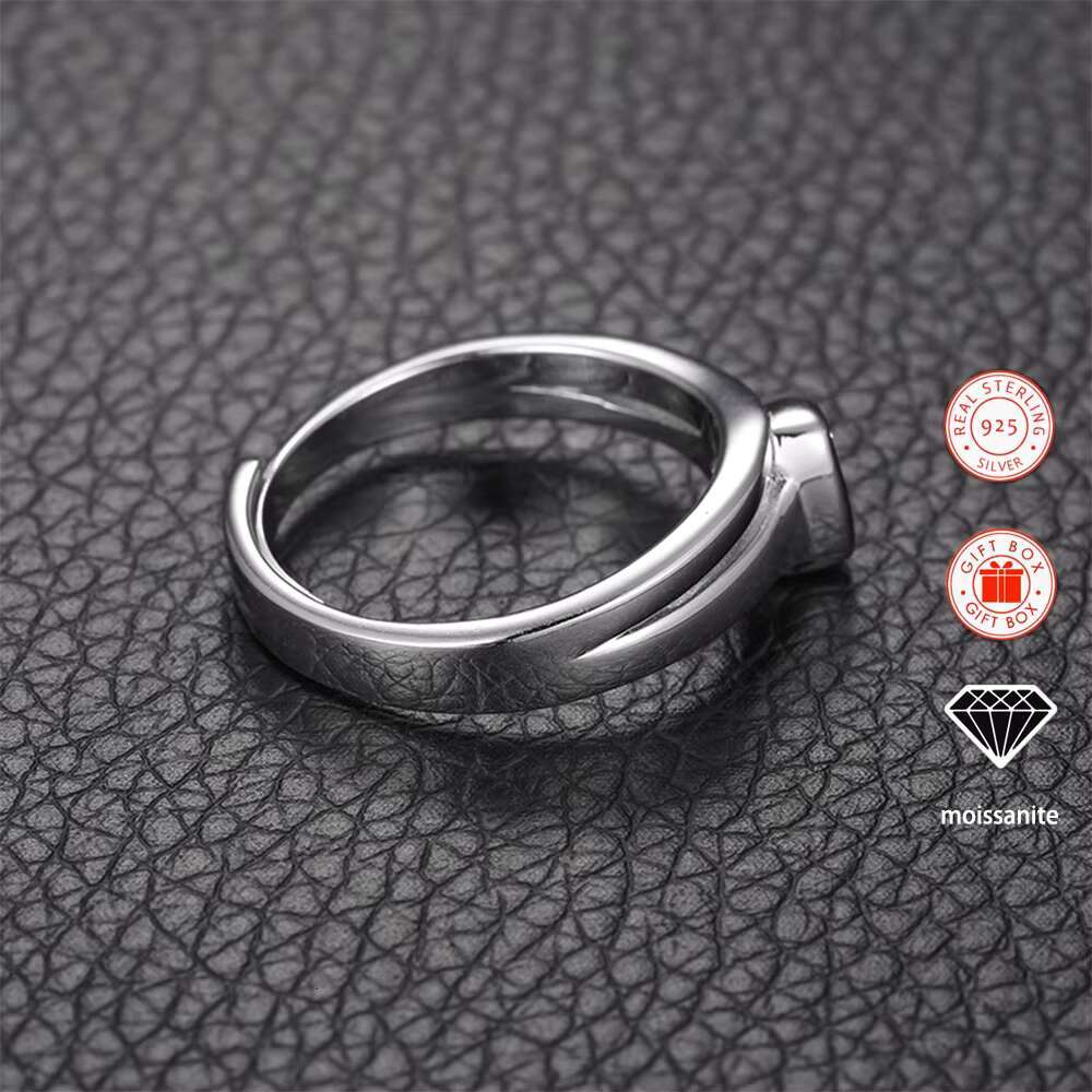 925 Silver Moissanite Bead Decor Opening Adjustable Ring for Men