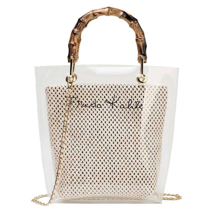 Slub Handle Transparent Bags For Women Summer Travel Shoulder Simple Crossbody Handbags Lady Beach Hand Bag