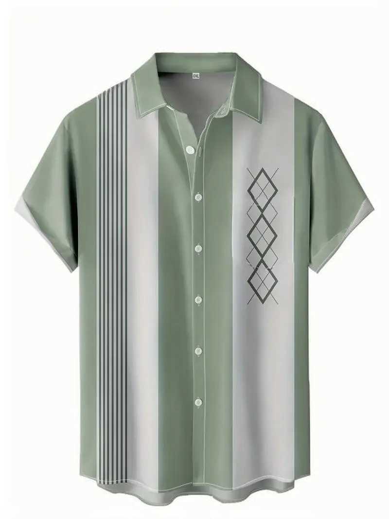 Summer Mens Short Sleeve Lapel Shirt Outdoor Casual Tops 3D Geometric Printed Pattern Large Size Loose Mens Clothing Short W250616