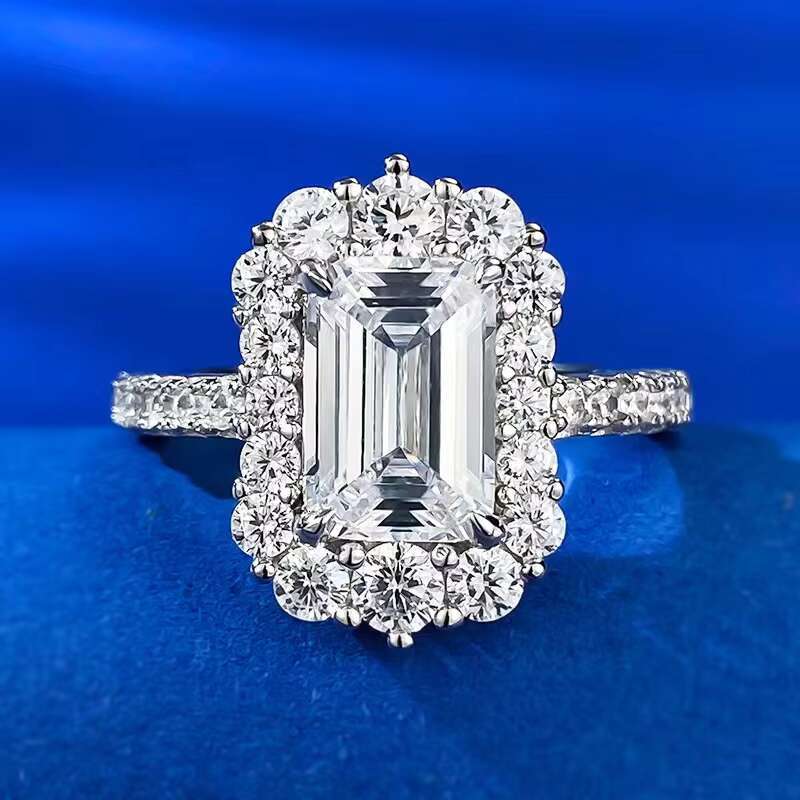Wholesale High Quality 925 Sterling Silver Jewelry 6*9mm D Color Emerald Cut Moissanite Diamond Women Engagement Wedding Rings