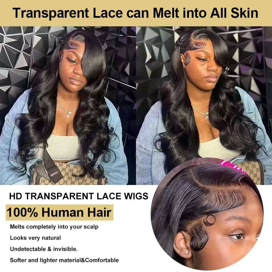 30 40 Inch 250 Density Body Wave 13x6 HD Transparent Frontal Wigs Human Hiar 13x4 Front Glueless 5x5 Lace Closure Wig