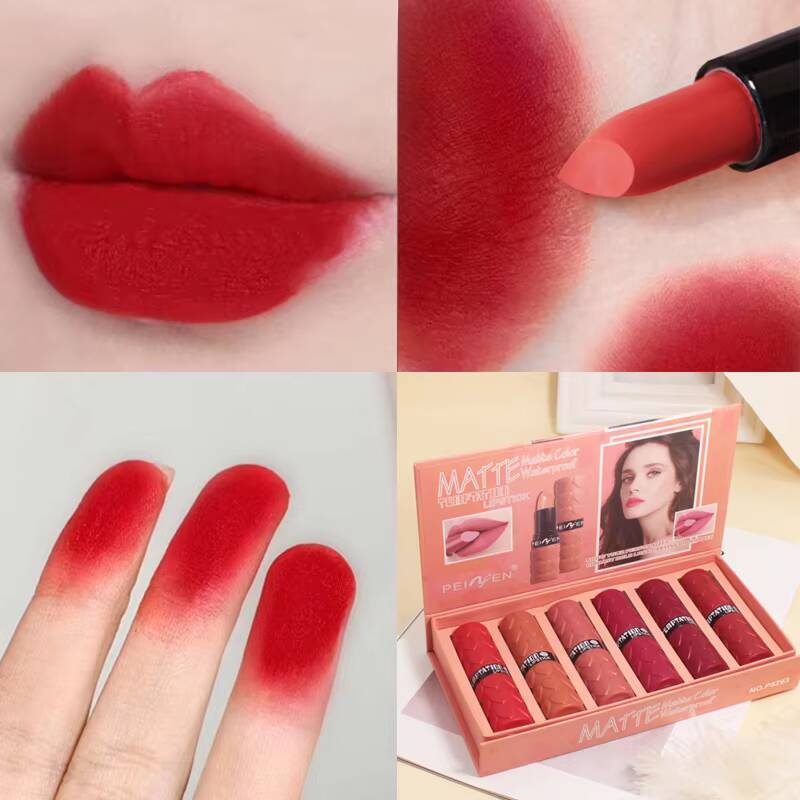 Matte Lipstick Set 6 Colors Velvet Smooth Nude Lip Stick, Long Lasting Moisturizing and Waterproof Non-Stick Cosmetic Gifts happy