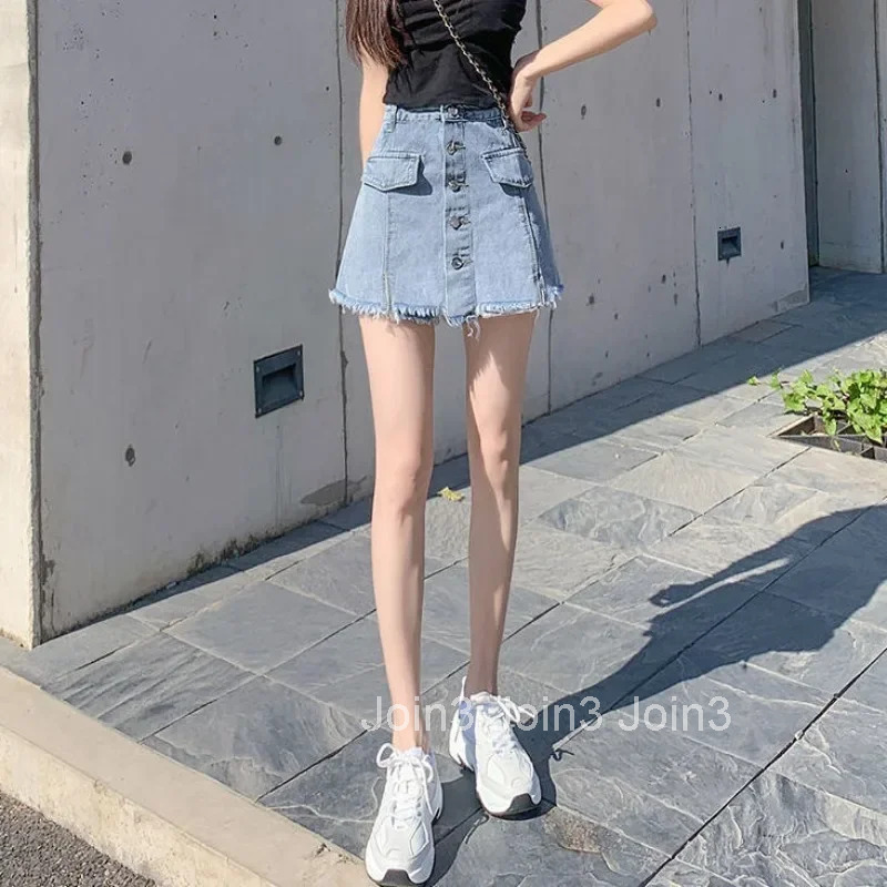 Womens Denim Skirt With Slit High Waist Female Jeans Skirts Premium Casual Streetwear New In Korean Style Y2k Vintage Aesthetic