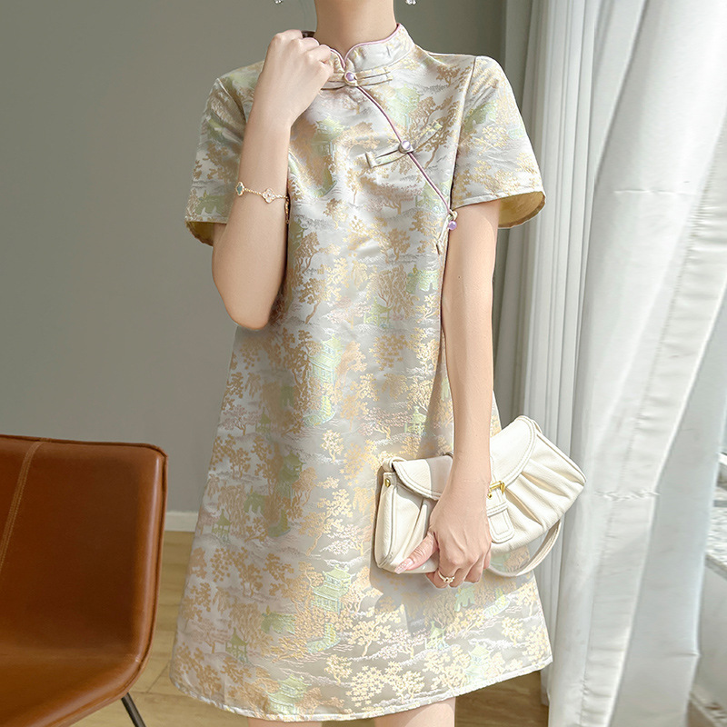 JA2102 Summer cheongsam dress for women Summer 2024 New Chinese Zen style Small size loose dress