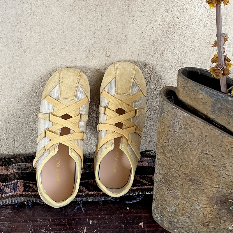 Women's 2025 New Spring Retro and Versatile Yellow Soft - soled Ballet - style Flat - soled Training Shoes for Casual Sports