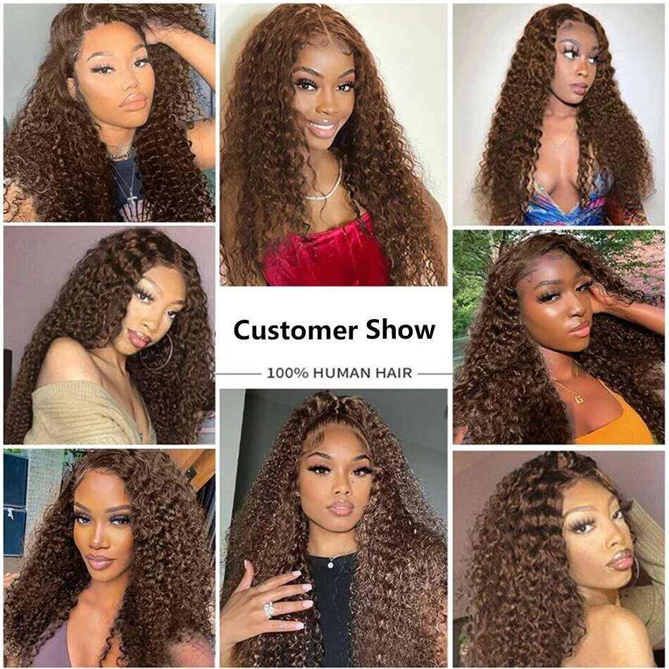 Chocolate Brown 13x6 HD Front 100% 13x4 Curly Human Hair Wigs Deep Wave 30 Inch Lace Frontal Wig