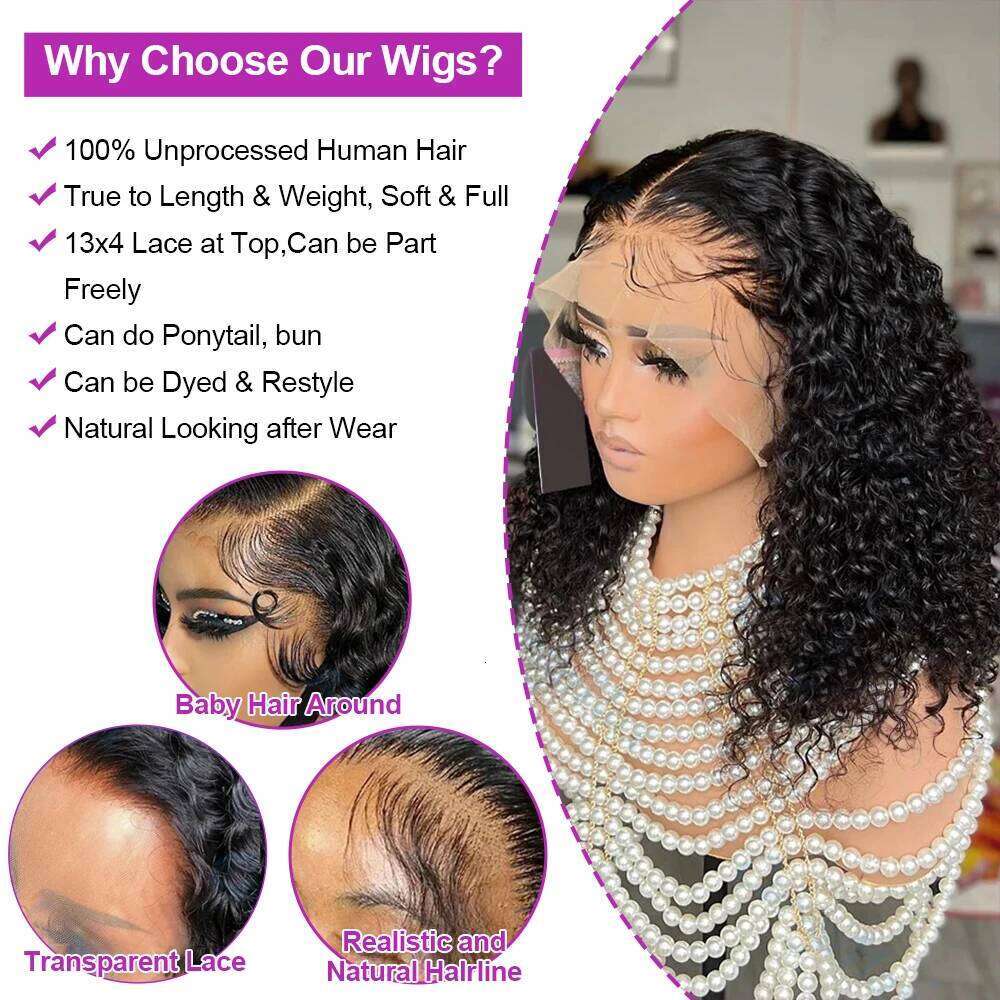 250 Density Curly Short Bob Human Hair Wigs 13x4 13X6 HD Frontal Brazilian Deep Wave 5x1 4x4 Lace Closure Wig For Women