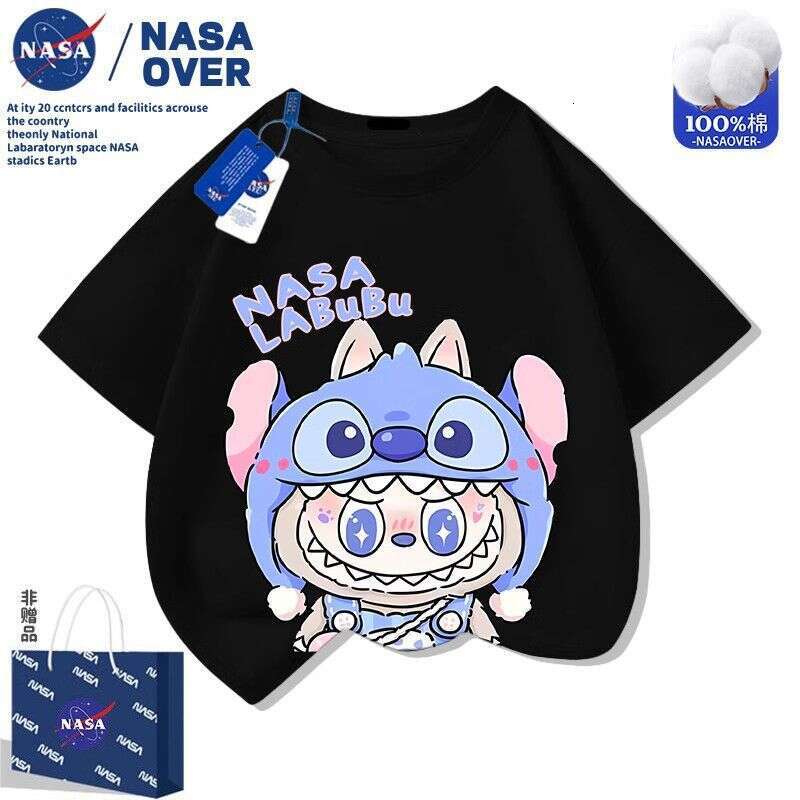 NASA Labubu Children's Short Sleeve Boys and Girls Summer New Cartoon T-Shirt Versatile Casual Top