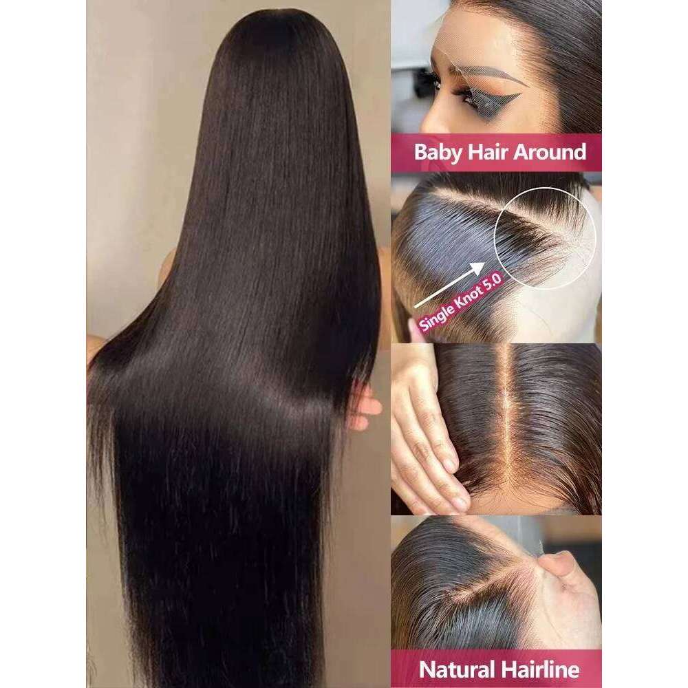 Mossily 240 Density Bone Straight Ready To Wear 5x5 HD Closure Glueless Preplucked Brazilian Black Wig 30 40 Inch Remy Hair