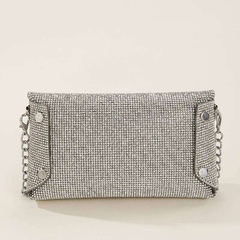 Long Dia Purse For Women Shiny Rhinestone Crystal Evening Bag Fashion Chain Shoulder Crossbody Flap Day Clutch Pink XA758HB