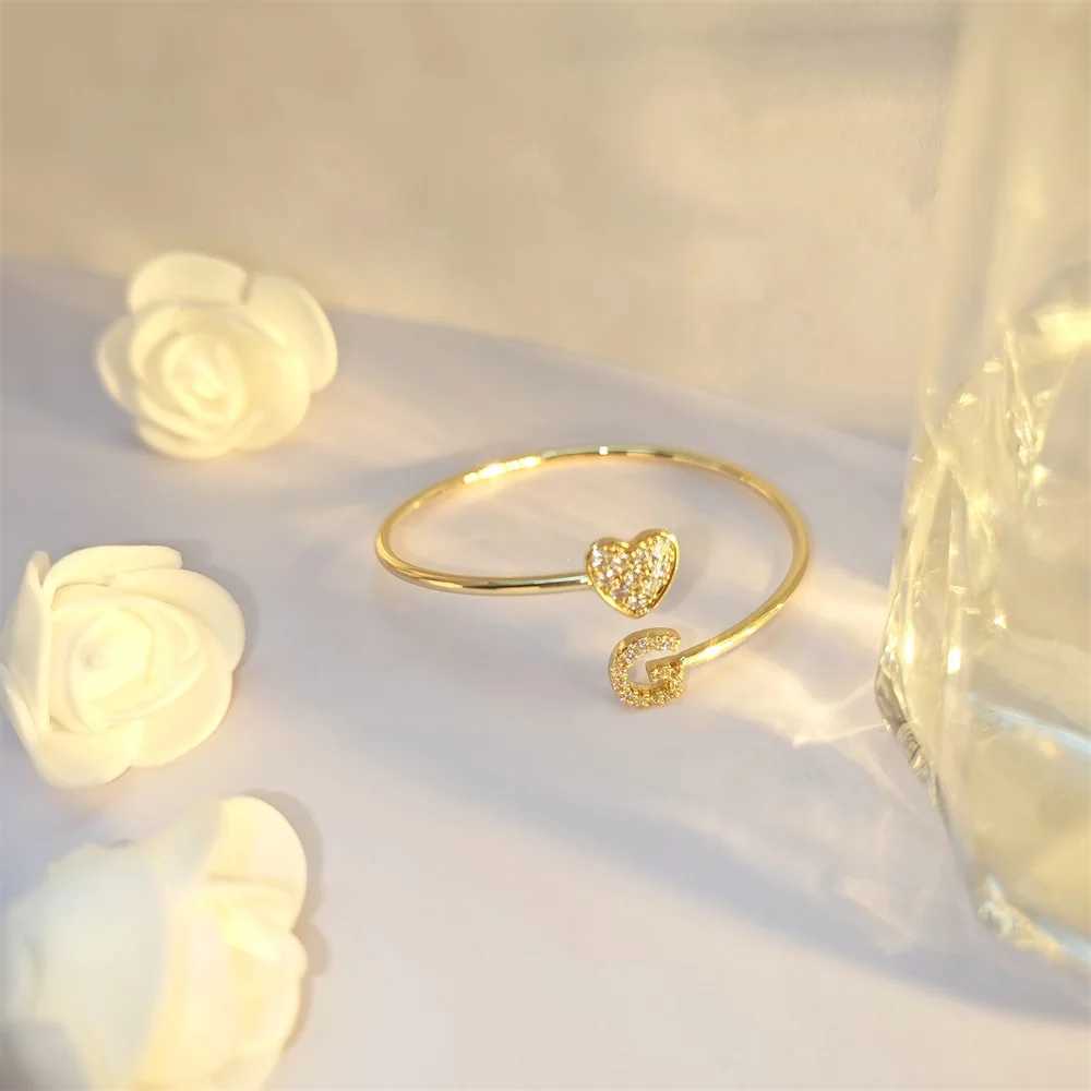 Doremi 9mm Zircon Letters Bangle Plain Letter Charm Stragger Initial Women Gold Gift Jewelry Z250616