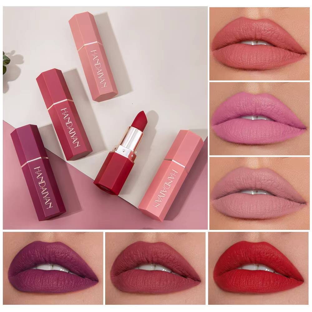 Nude Matte Lipstick Velvet Lipsticks Waterproof Long Lasting Non-stick Cup Lip Stick Not Fading Sexy Red Pink Makeup Cosmetics happy