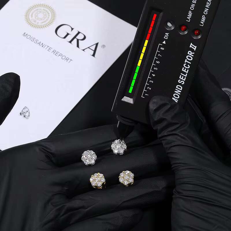 Men Hip Hop 18K Gold 925 Sterling Silver Screw Back GRA Certified Pass Diamond Tester 3mm VVS Moissanite Cluster Stud Earrings