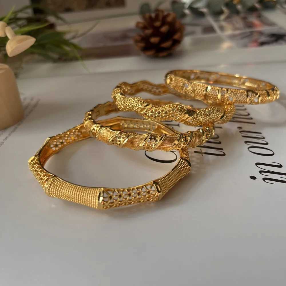 Women Charm Bangle 24K Gold Color Jewelry Dubai Flower Bangle Brand African Designer Ethiopian Hawaiian Jewelry Z250616