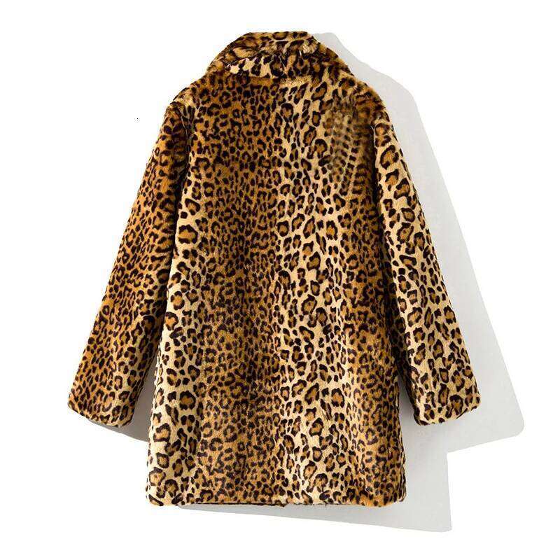 2025 Fashion Women Faux Fur Leopard Print Coat Female Sexy All-Match Mid-Length Suit Collar Warm Outerwear