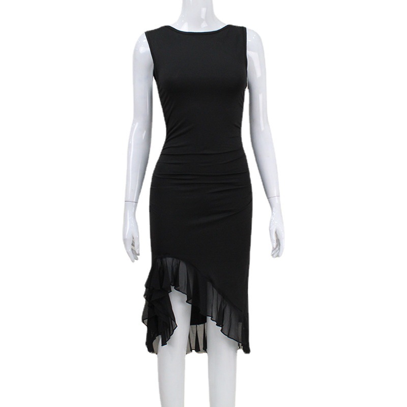 DO140 Sleeveless Waisted Backless Mesh Splicing Party Sexy Hottie Dress