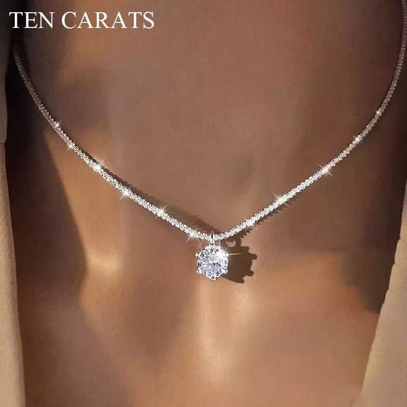 TEN CARATS s925 Sterling Silver VVS1 Moissanite Classic Crown Necklace for Women Gift GRA Certified Jewelry free delivery W250616
