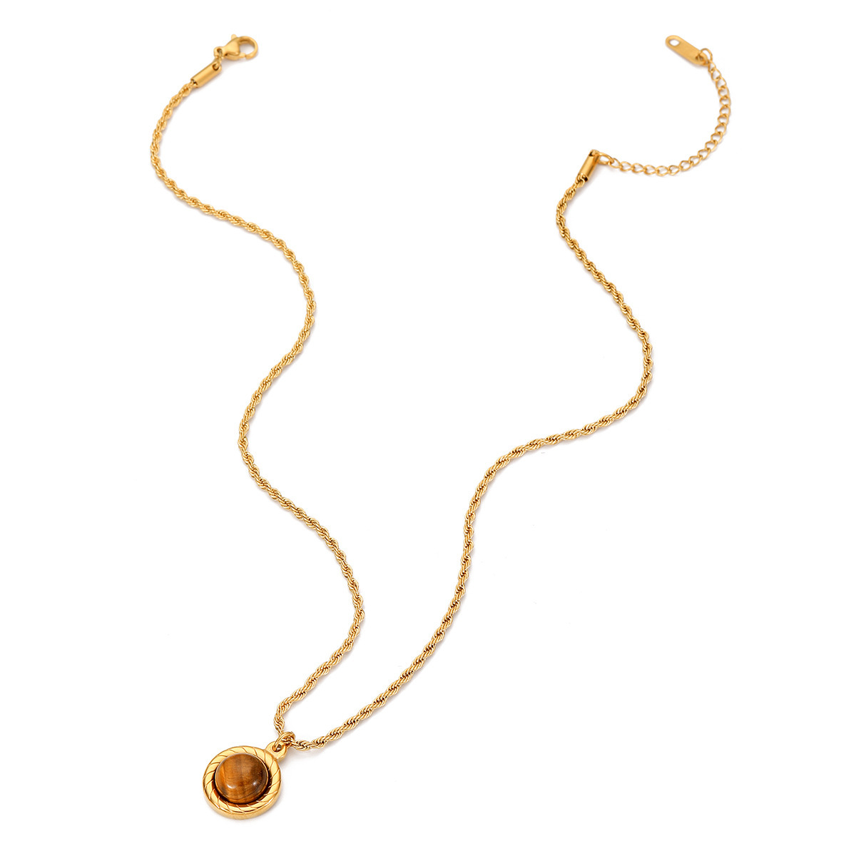 Light Fashionable Elegant Simple Round Tiger Eye Stone Necklace for Women High-end Titanium Steel Jewelry