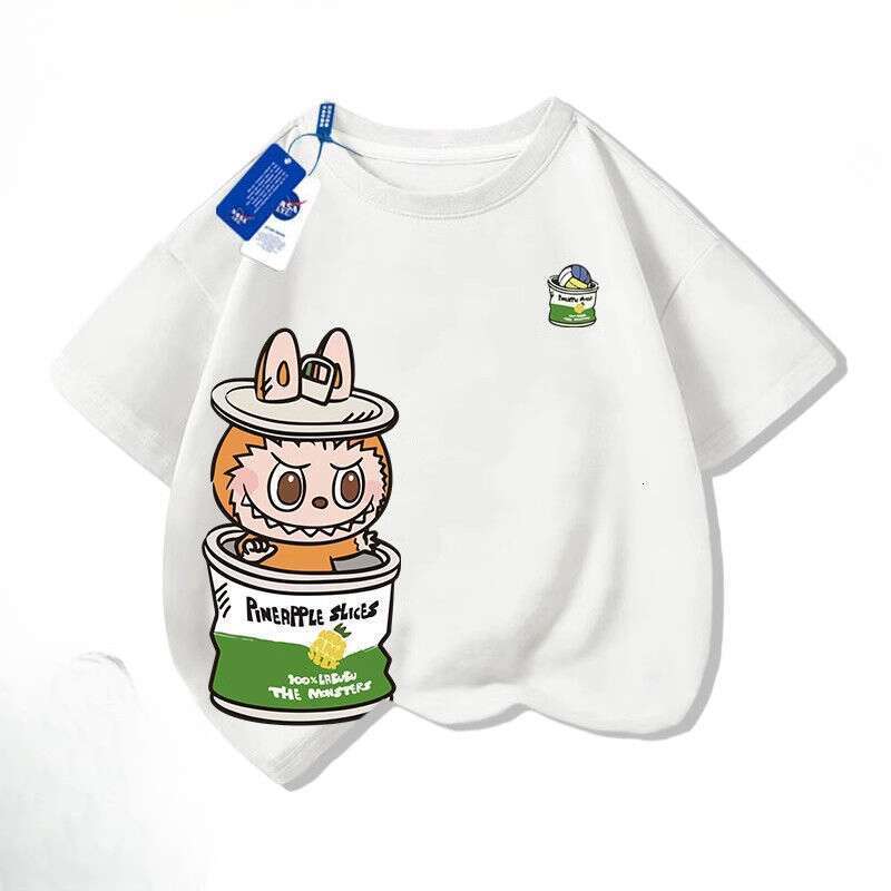 NASA Cartoon Labubu New Summer Short Sleeve Unisex Children's Versatile Casual T-Shirt