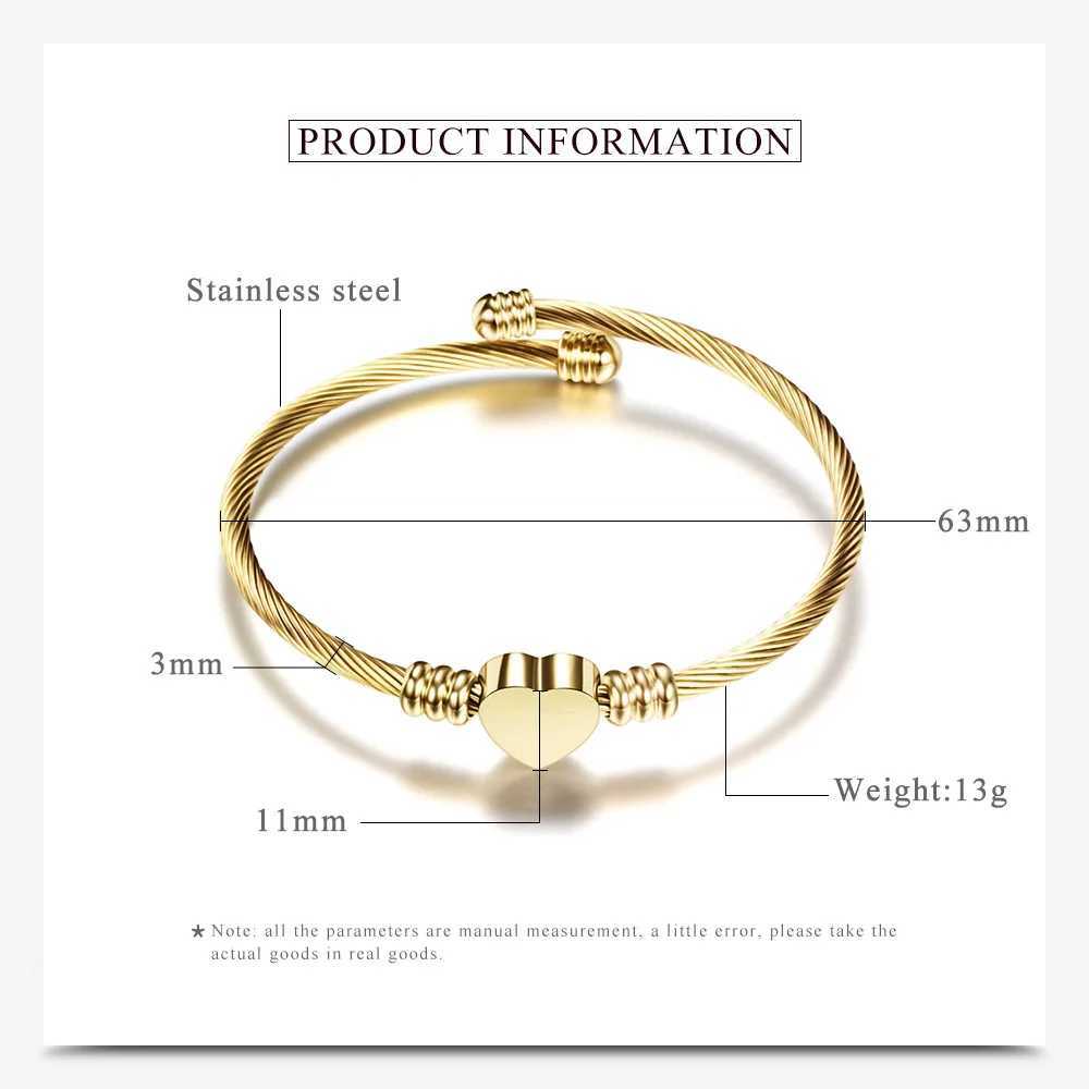 Stainless Steel Bangle For Women Heart Seal Accessories Adjustable Size Z250616