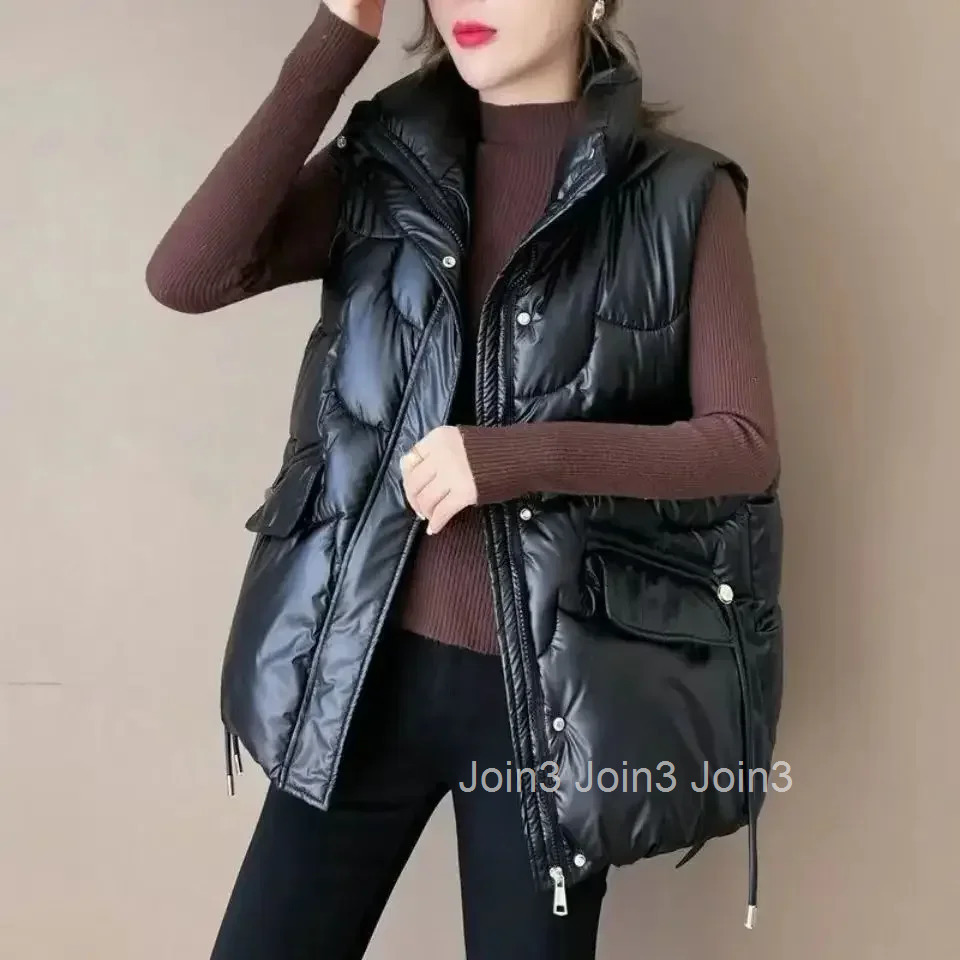 Loose Stand Collar Solid Color Zipper Womens Down Vests Autumn Sleeveless Warm Coats on Sale Lady Puffer Giletes New Outerwear