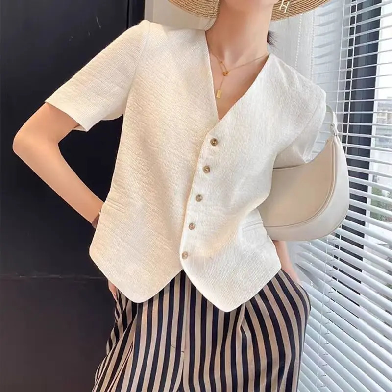 Womens Summer Thin Short Coat Slim Fit V-Neck Casual Fragrant Suit 250614