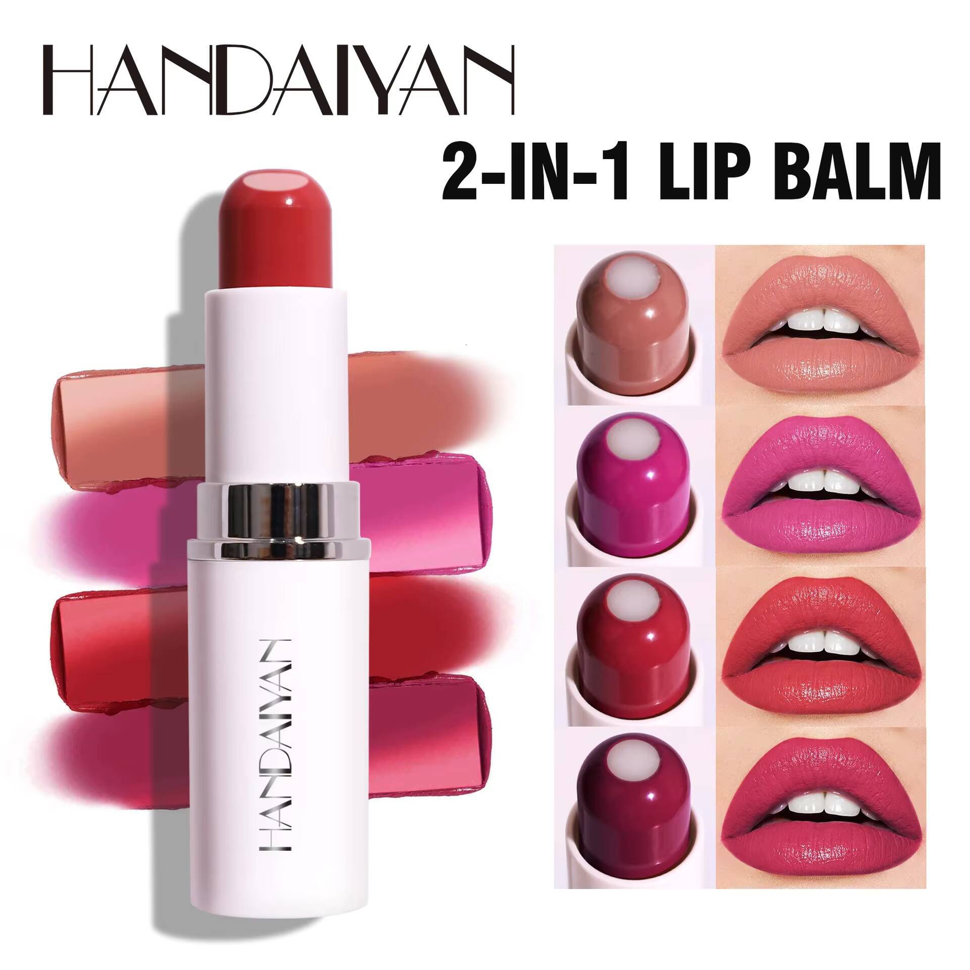 2-in-1 Nude Matte Red Balm Moisturizing 8 Colors Sandwich Lipstick Waterproof Long Lasting Non-stick Cup Lip Stick happy