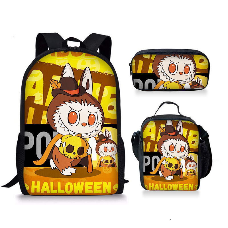 New Labubu Three-Piece Set Bag Pencil Case Student Baby Backpack Cute Versatile Portable