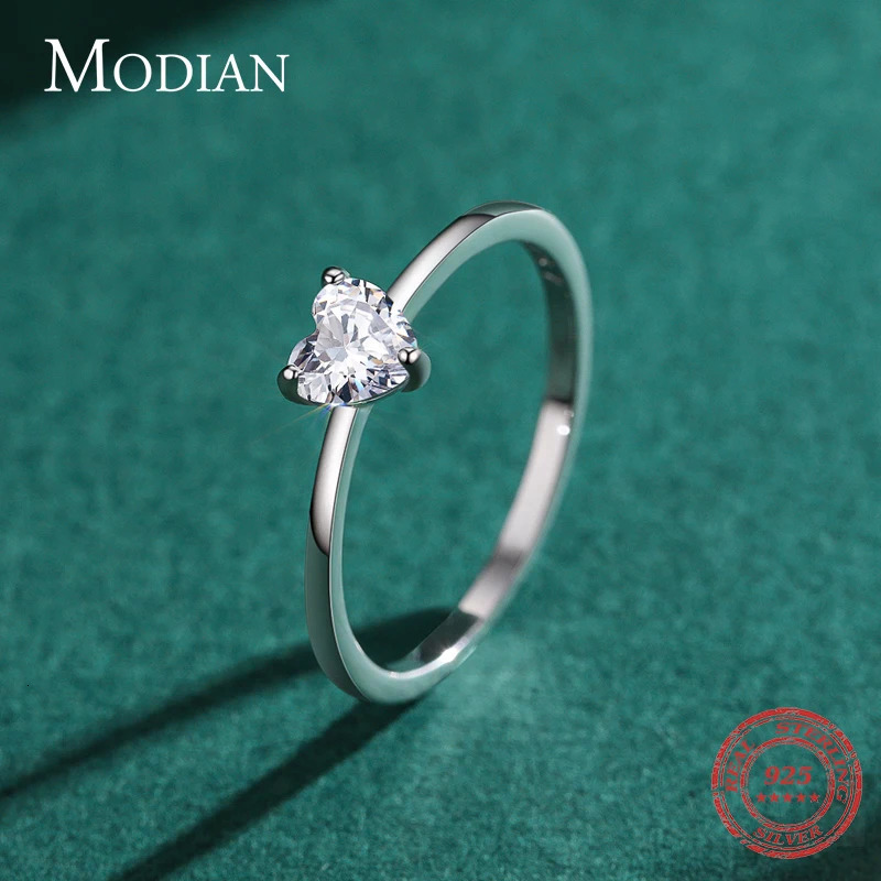 Modian 925 Sterling Silver Simple Love Heart AA Zirconia Sparkling Finger Ring For Women Female Wedding Jewelry 250610
