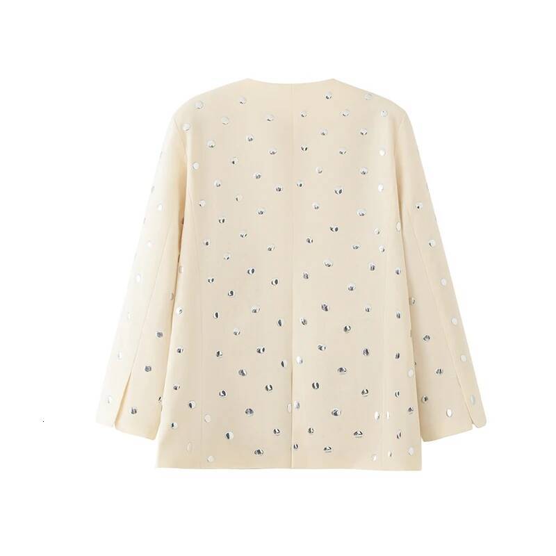 RAFZNB Fashion Rivet Decoration Casual Blazer For Women V-Neck Long Sleeve Coats Female Outerwear Tops