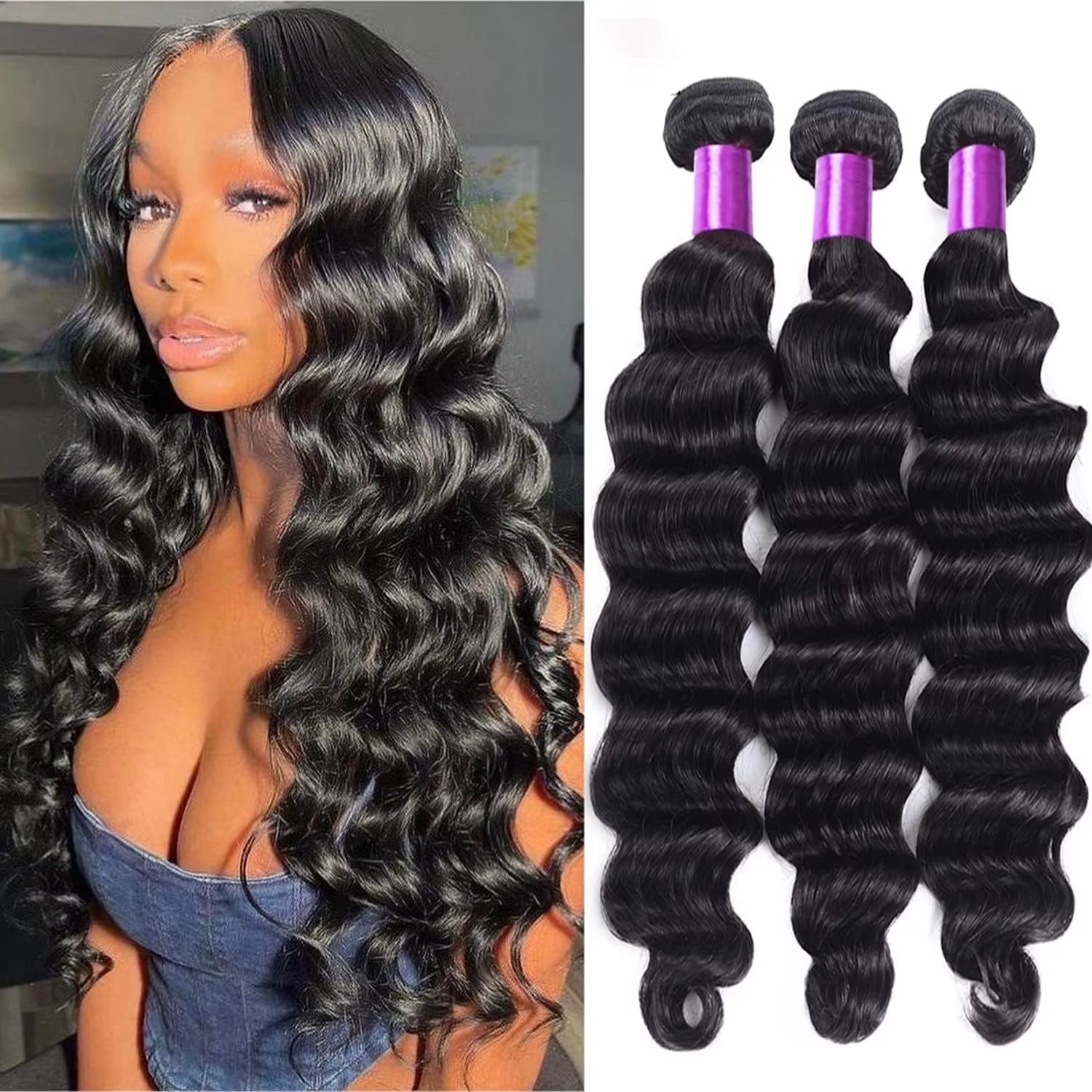 Loose Deep Wave Bundles Human Hair 3 Bundles Brazilian Remy Hair Extensions 100% Human Hair 30 Inch 100% Virgin Raw Hair Bundles Hair Weave Extension 