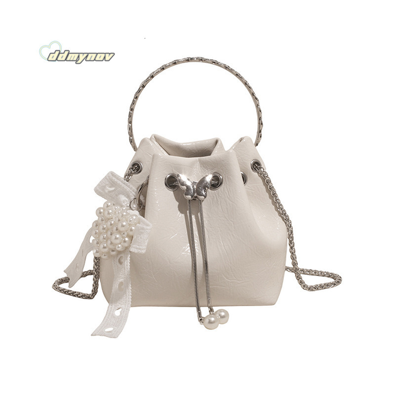Niche Trendy Design Handheld Bucket for Women Summer Simple Light Luxury Wrinkled Stylish Chain Shoulder Crossbody Bag ddmynov ddmynov ddmynov