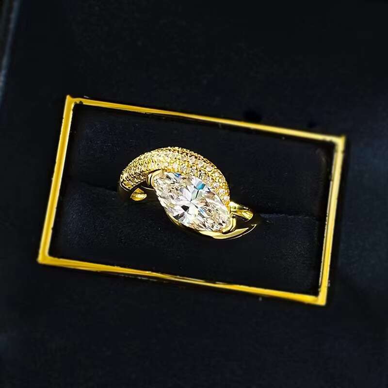 High Quality 925 Sterling Silver Womens Wedding Ring 6*12mm 2ct D-Color Marquise Cut Moissanite with 18K Gold Plating