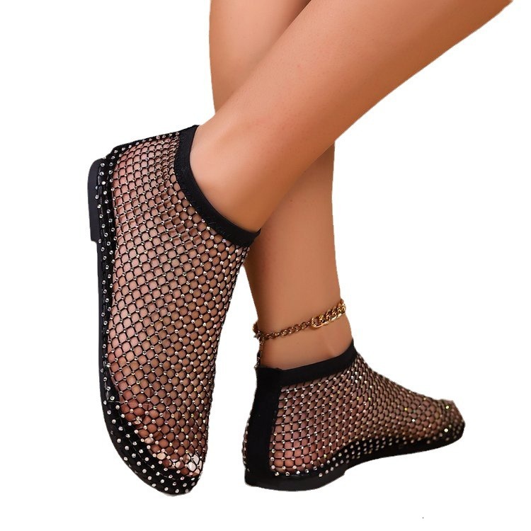 Cross border plus size women's sandals, mesh socks, hollow low heel flat shoes, women's sandals, designer sandals, women's slippers