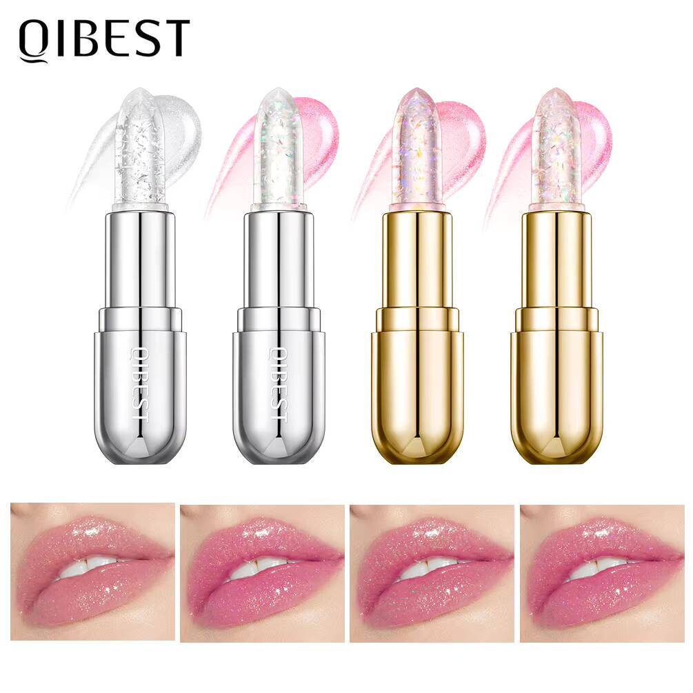 Sparkling Sequins Color Changing Jelly Moisturizing Glitter Pearl Lip Balm Long Lasting Transparent Lipstick Gel happy