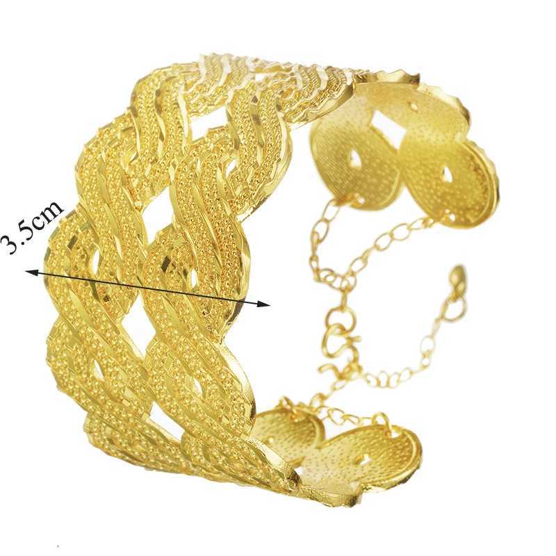 Wide Copper Bangles Gold Plated Wave Design Cuff Free Size Arabic Turkish Bridal Gift Ethnic Gold Bangle for Women Z250616