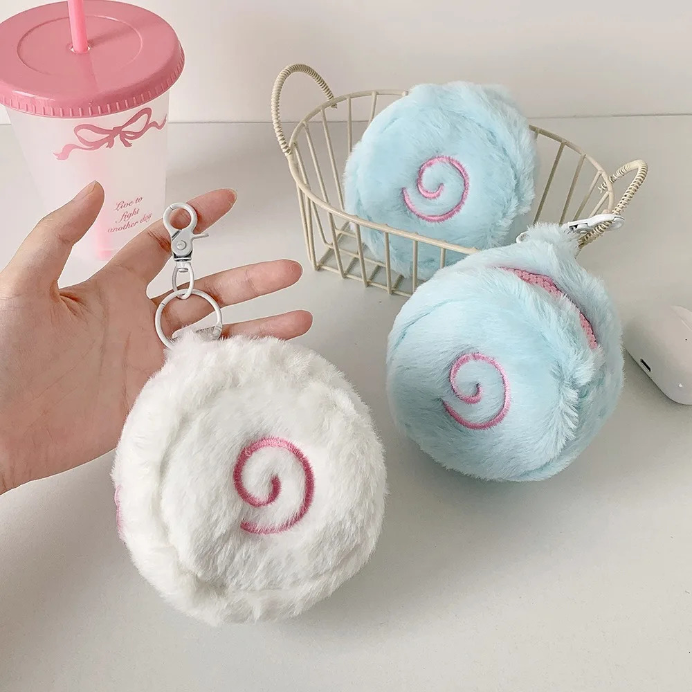 Cute Fish Shaped Plush Keychain Mini Fluffy Earphone Lipstick Pouch Wallet Multifunctional Decorative Hanging Bag Plush Keychain 250614