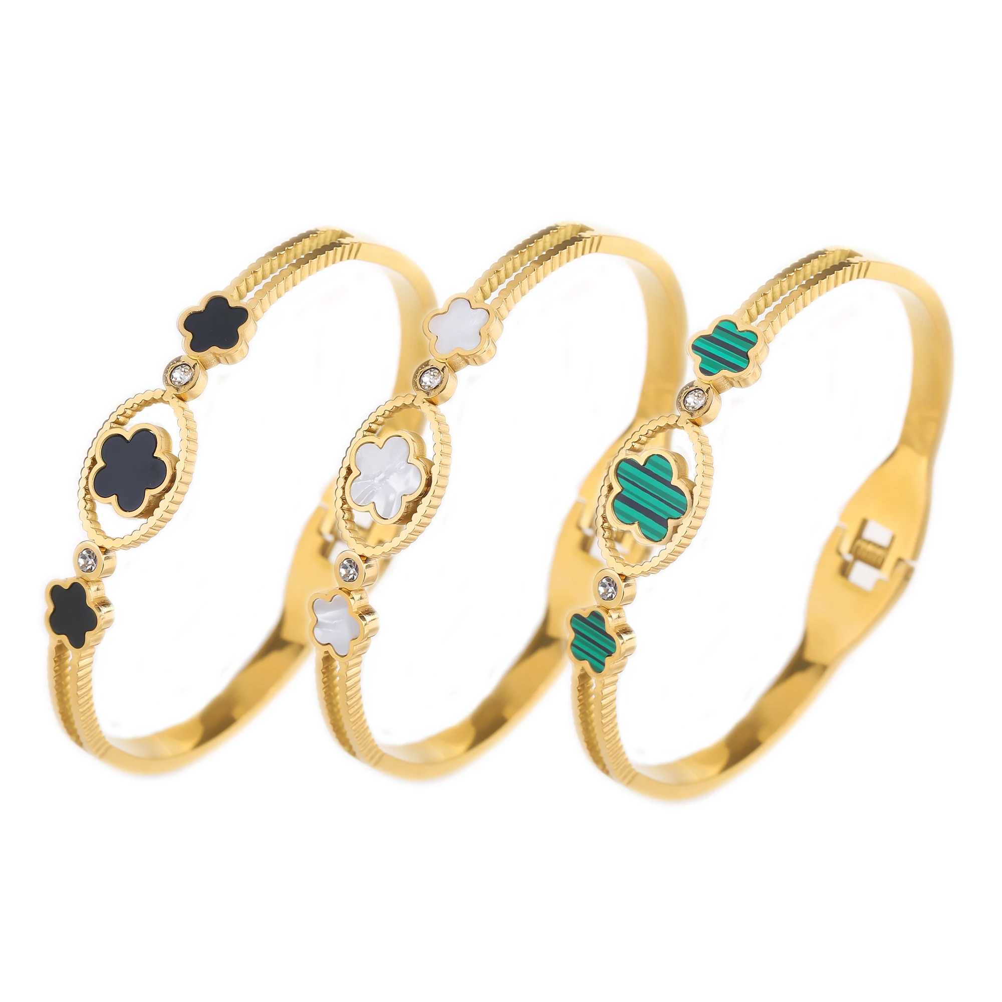 Chunky 18k Plated Stainless Steel Five Flower Open Bangle For Women Waterproof Party Wrist Jewelry 2025 Bijoux Z250616