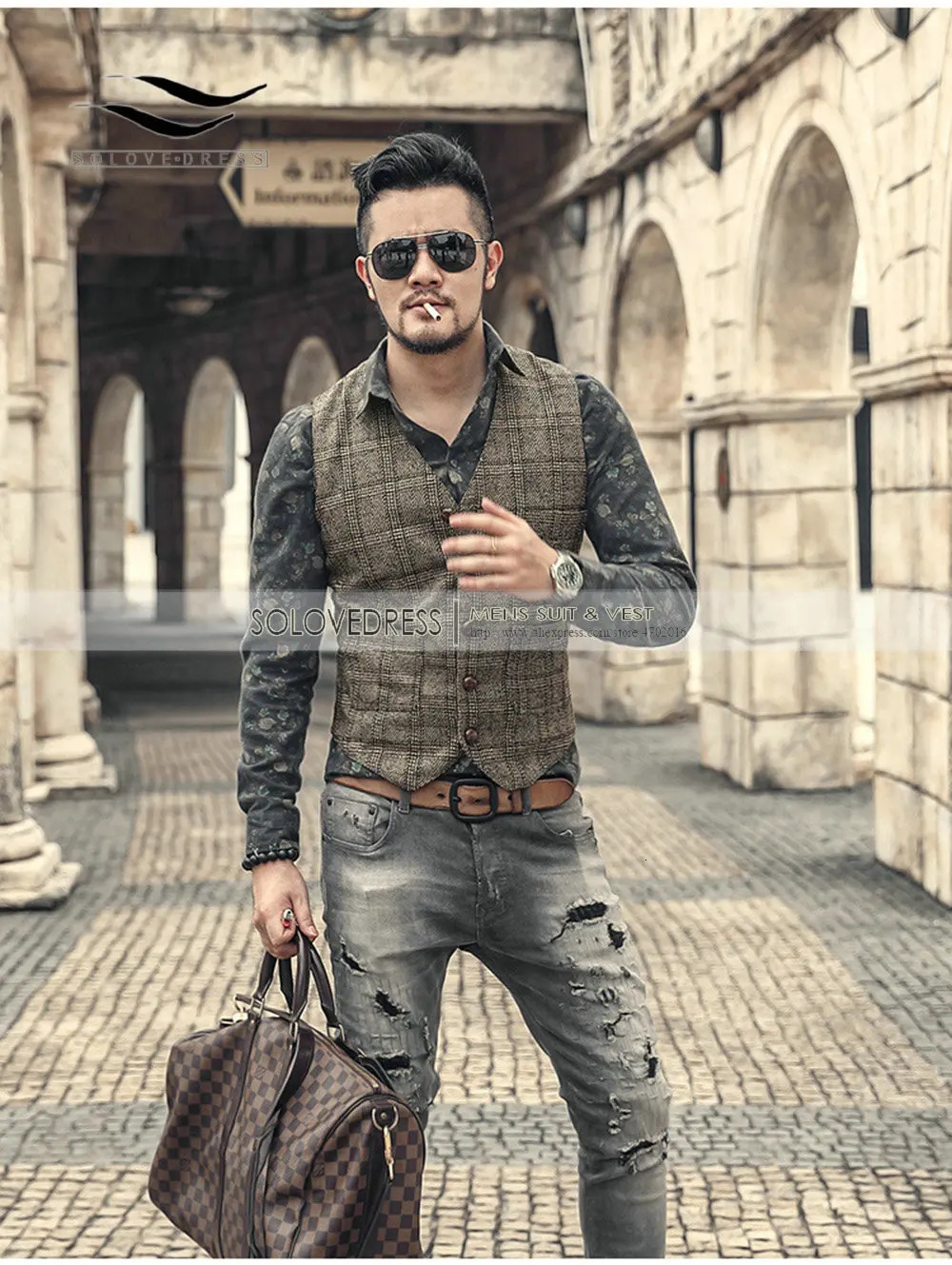 Silver Plaid Suit Vest For Men Wool Tweed Casual Slim Fit Waistcoat Formal Business Vest For Groomsmen For Wedding 250614