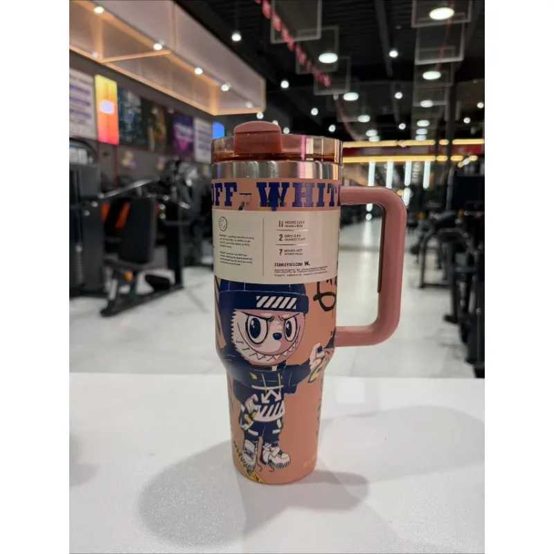 Labubu 40oz Drum Type Stainless Steel Insulated Cup With Straw Lid Large Capacity Car Cup Tibial Drive Style XJ250616